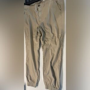 Men's Tan joggers with belt loop and elastic ankles
